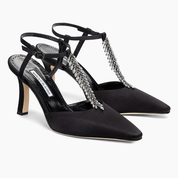 Manolo Blahnik Shoes - MANOLO BLAHNIK Sufik Embellished Satin T-Strap Pumps